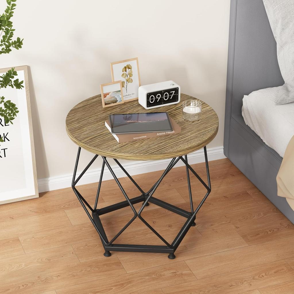 Small Round Coffee Table, Modern Coffee Table with Metal Frame, Living Room Table with Easy Assembly, Side End Table for Bedroom