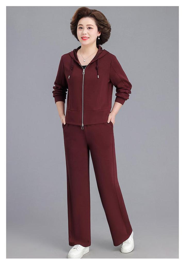 Mom's Spring 2026 Casual Two-Piece Sportswear: Stylish Jacket & Sweatshirt Set for Middle-Aged and Elderly Women