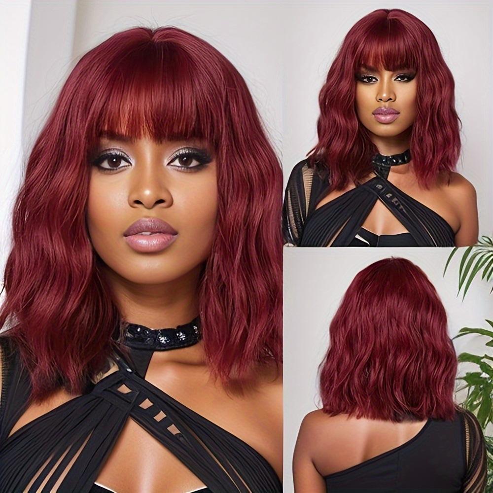 

Короткий парик с челкой, волнистые синтетические парики, парики из светлых черных красных вьющихся волос для женщин, парик для косплея на каждый день, термостойкий красный