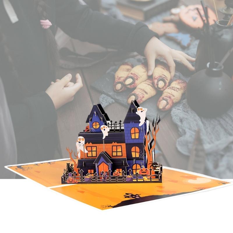 Intricate 3D Halloween Spiders Card Elegant Paper Crafted 3D Spiders Castles Greeting Card for Halloween Greetings