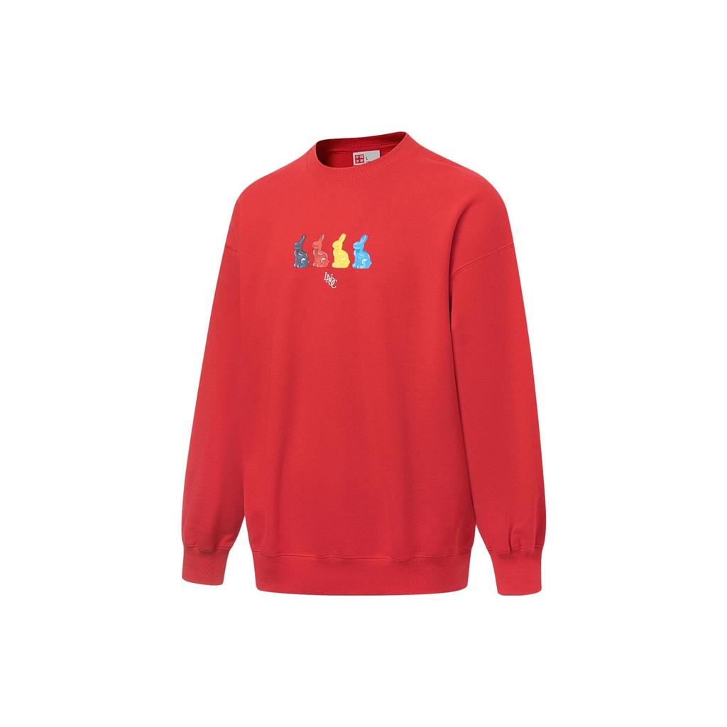 Li Ning Cartoon-Print Rundhals Langarm Sweatshirt Unisex Sweatshirt Karmesinrot AWDT315-1