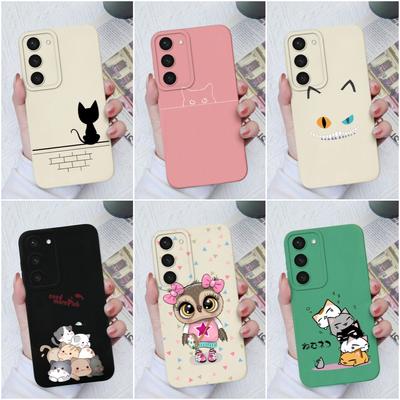 Funda para Samsung Galaxy S22 S23 + S20 S21 Plus Ultra S 20 21 lindo gato búho patrón protector líquido cuadrado silicona parachoques para Samsung S23 Fundas