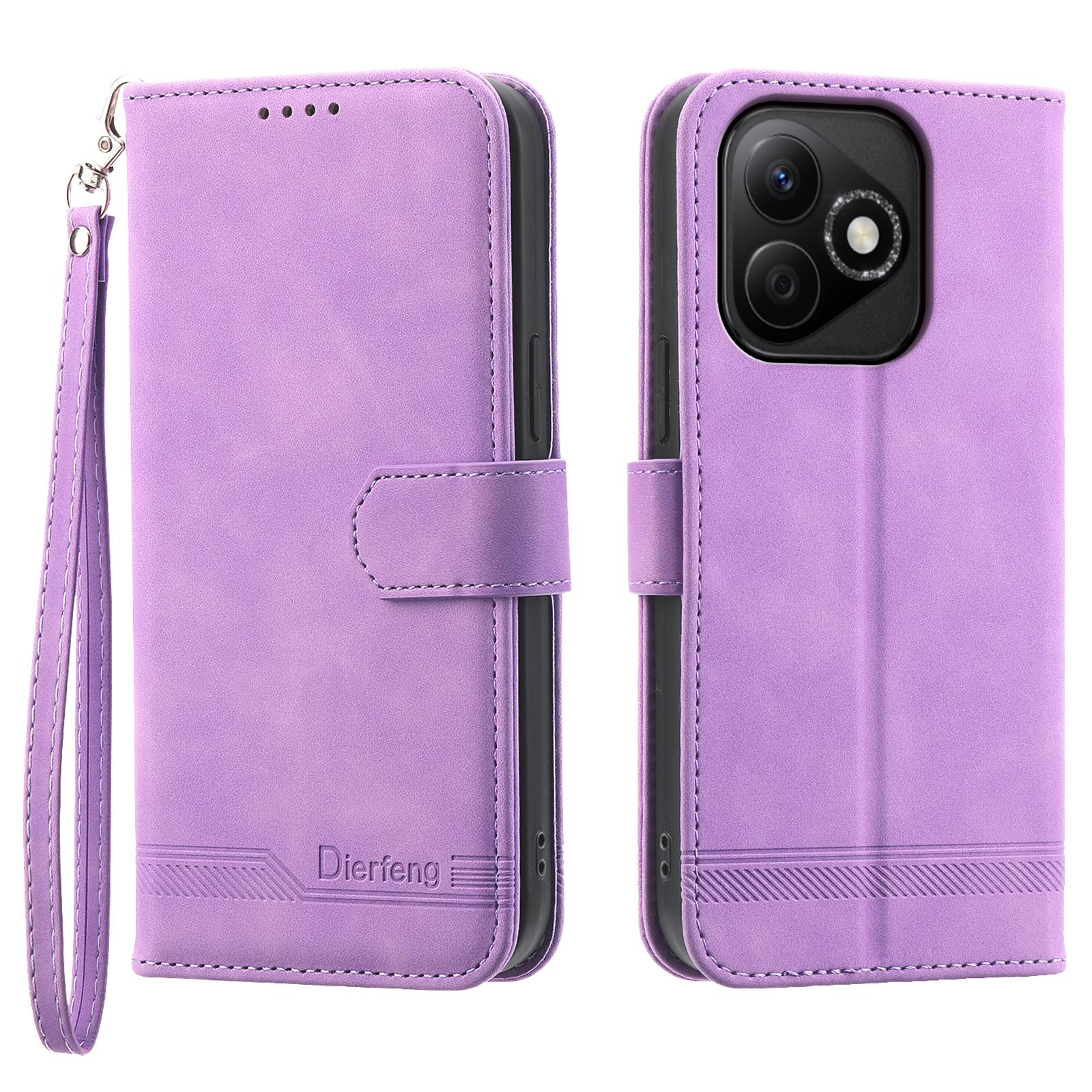 DIERFENG DF-03 For Honor X60i 5G Leather Case Lines Imprint Wallet Phone Cover D