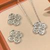 Huamei Jewelry Set Earstuds S925 Silver Needle Necklace With Zircon Clover Clavicular Chain Fashionable Versatile Women