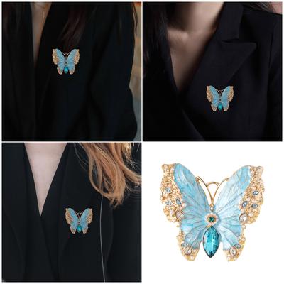 Fashionable Rhinestones Butterfly Enamel Pin Sturdy Alloy Accessory for Women Clothing Decoration and Gifts Giving