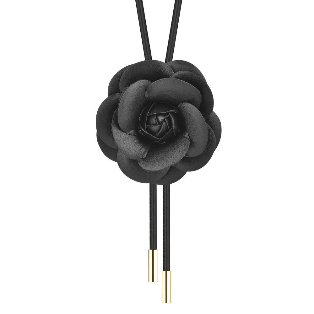 Stylish Handmade Black Floral Fabric Necklace Featuring Romantic Camellia Design