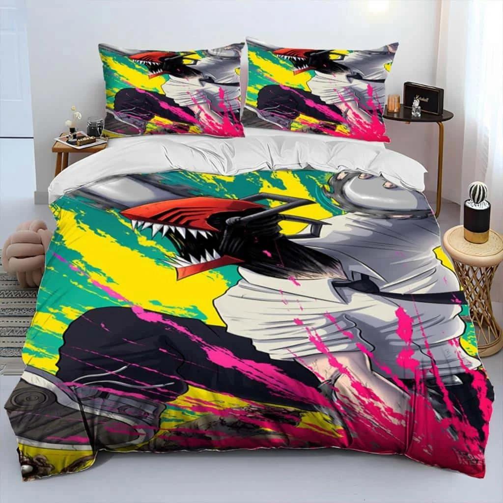 3D Anime Chainsaw Man Denji Cartoon Comforter Bedding Set,Duvet Cover Bed Set Quilt Cover Pillowcase,king Queen Size Bedding Set