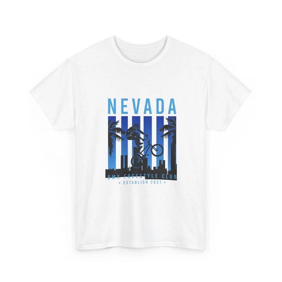 

Nevada Palm Skyline Tee | Desert Palm Trees, BMX Club Bicycle Silhouette, Cotton S