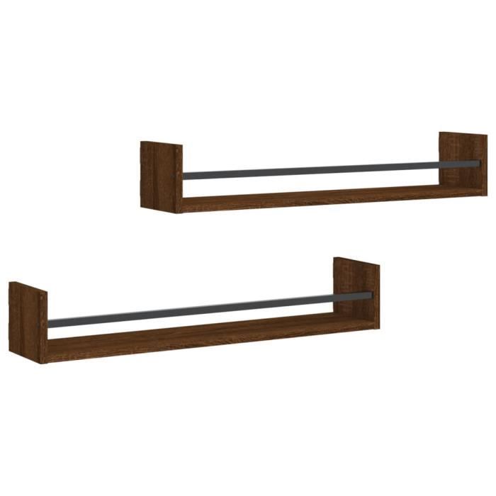 VidaXL Wall Shelves with Bars 2 Pcs Brown Oak 80x16x14 Cm 835443