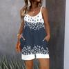 Womens Sleeveless Spaghetti Strap Romper Flower Print Pocket Short Jumpsuit