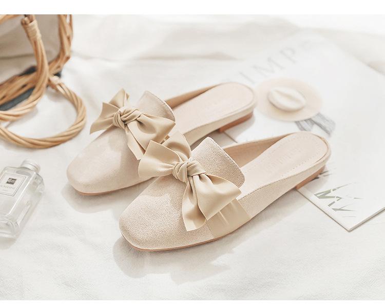 Spring and Summer New Bag Head Large Size Slippers Bag Head Half Slippers Flat Bottom Fashion Versatile Bow Single Shoes Women