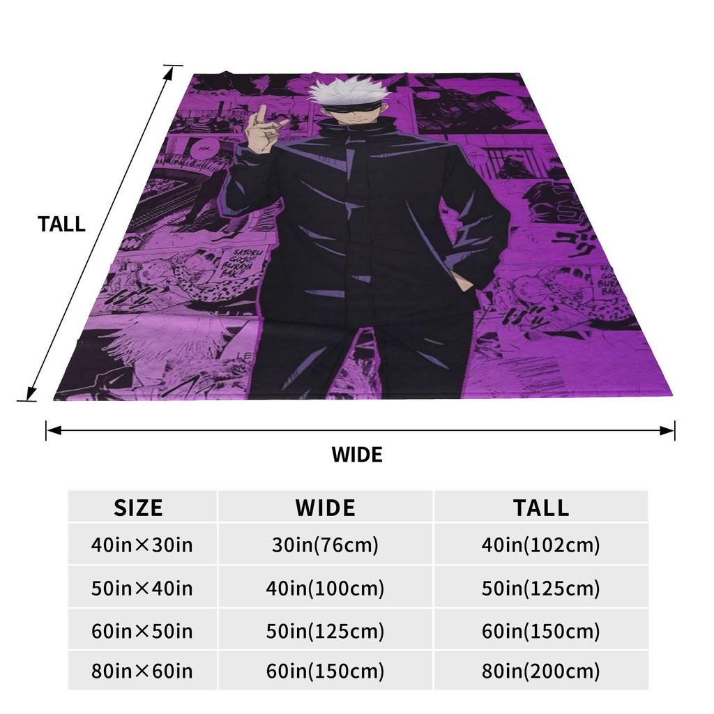 Flannel Throw Blanket Gojo Satoru Anime Jujutsu Kaisen Warm Plush Blankets Soft Bedding for Bed Living Room Home Picnic Couch