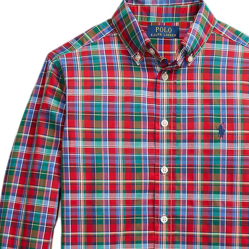 Polo Ralph Lauren Shirt Kids Plaid Logo Embroidery Long Sleeve Red Kids Tops 323918249-005