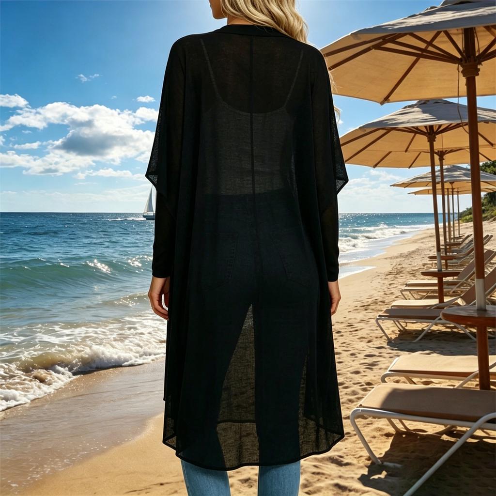 Damen Lockere Passform Offene Vorderseite Kurze Ärmel Strickjacke Leichte Chiffonbluse Lässiges Layering-Oberteil für Sommer Frühling