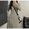 Gray Women's Elegant Waist-Cinched Long Sleeve Dress - Korean Style Spring/Autumn 2026