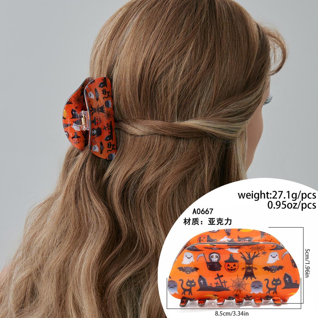 Funny Halloween Pumpkin Butterfly Grab Clip, Ghost Acrylic Spider Web Disc Hair Hairpin Head Jewelry