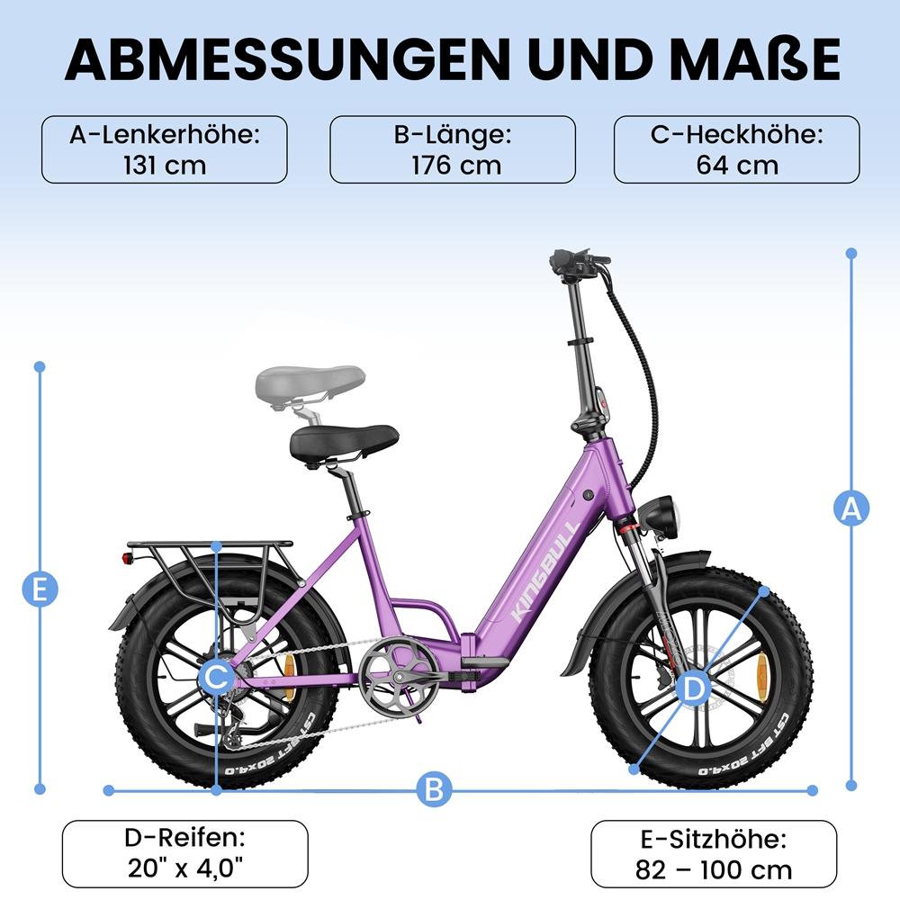 Electric Bicycle Foldable Kingbll Literide 500W Motor 20" Fat Tire City Electric Bike 48V 13.5Ah LCD Display 7 Speed Dual Disc Brakes Max Load 150Kg
