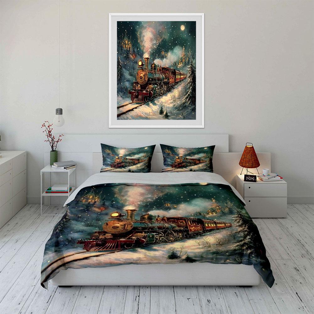 Winter Train Journey Gift Set  Kid'S And Adults' Bedroom Decor, Exquisite Three-Piece Bedding Set Gift