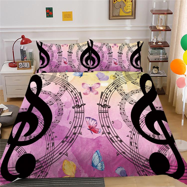 Quilt Cover Pillowcase Three-Piece Polyester Music Symbol Digital Printing