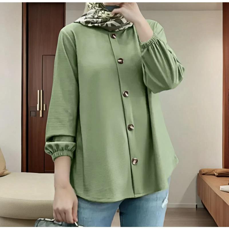 

YYFS женские модные повседневные весенне-осенние однотонные блузки и рубашки с круглым вырезом и длинными рукавами с принтом XXXXL светло-зеленый