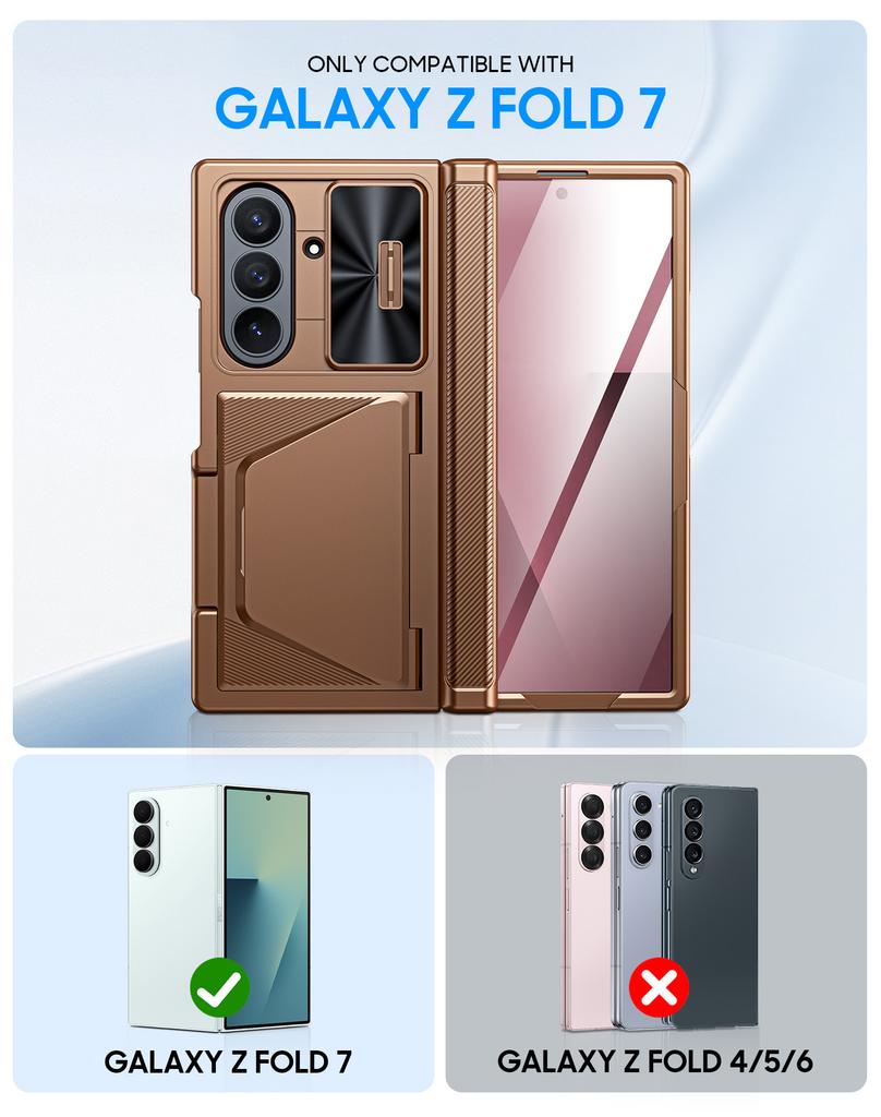 Samsung Galaxy Z Fold 7 Folding Phone Case with RFID Card Holder Shockproof Design and Camera Lens Cover-Gold
