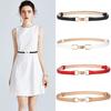 Cinto Feminino Simples de Couro Fino para Vestido Ajustável Cinto Fino de Cintura Cinto de Vestido com Fivela Dourada Vintage Couro Sintético