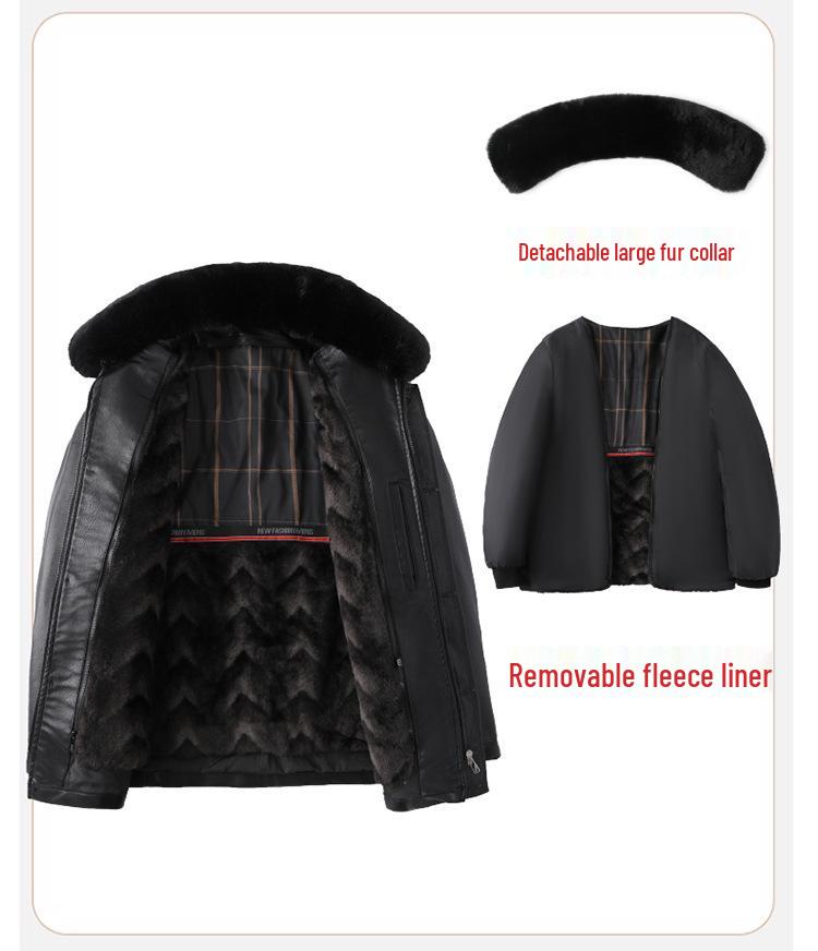 Men's Winter Leather Jacket with Fleece Lining - Ideal for Middle-Aged and Elderly Dads and Grandpas