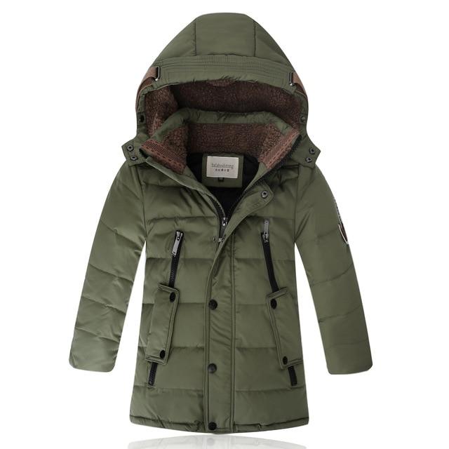 Children's Long Down Jacket Winter Parker Coat Plus Velvet Thick Jacket Warm Windproof Jacket