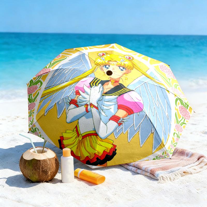 Japanese style Cute cartoon theme Sailor Moon Tsukino Usagi cartoon Umbrella Portable Home Essential Travel Outdoor Iron Multi functional Umbrella B11