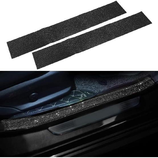 2PCS Car Door Edge Entry Guard, Bling Rhinestone Car Anti-Collision Adhesive Sticker Strip, Door Sill Strip for Rear Bumper Car SUV, Threshold