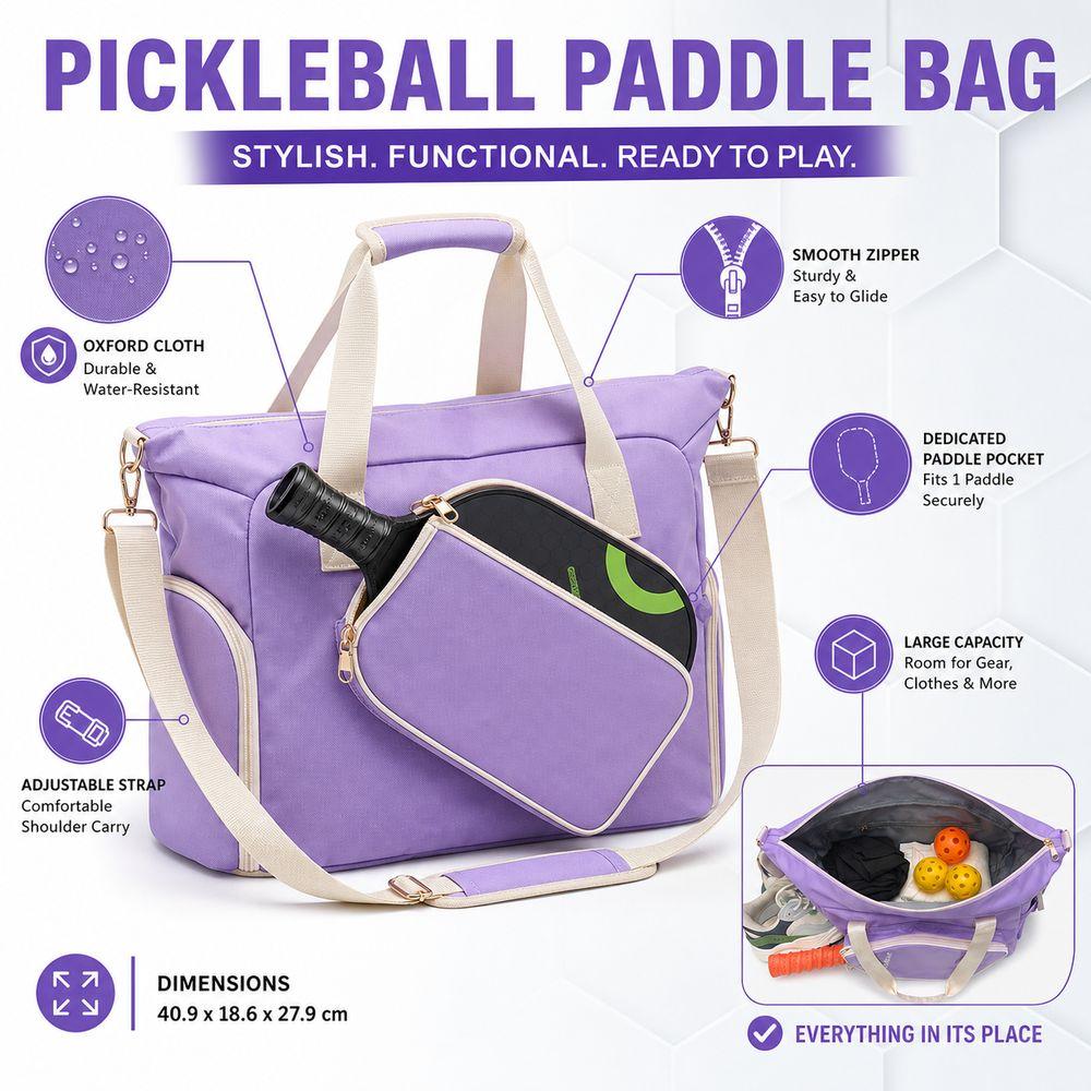 Large Capacity Pickleball Paddle Bag with Shoe Compartment Pickleball Racket Shoulder Bag