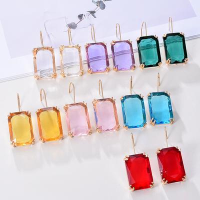 7 Colors Big Famale Earings 2023 Colorful Geometric Crystal Zircon Dangel Earring For Women Gilrs Weeding Accessories