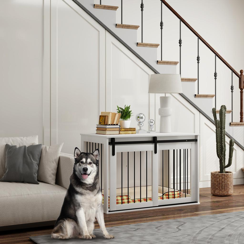 Dog Crate with Sliding Door, Ventilation, Chipboard and Steel, 98 X 58 X 61 Cm, Walnut