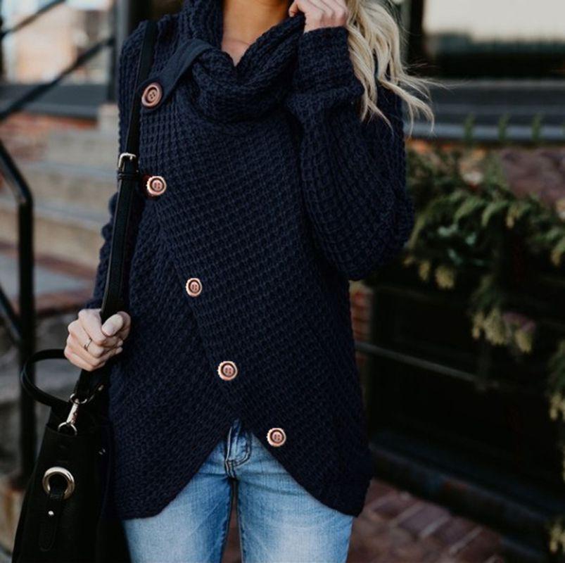 Casual Solid Knit Sweater Ladies V Neck Crew Neck Warm Daily Long Sleeve Blouse