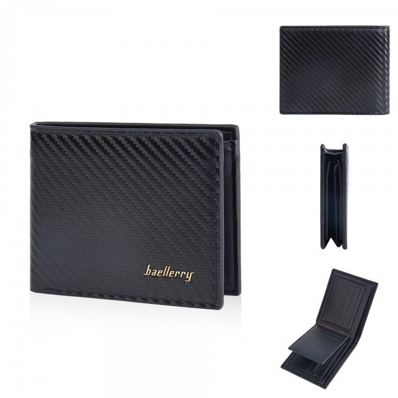 New Men s Short Wallet Carbon Fiber RFID High-end Zipper Bag 12X10X2 чёрный