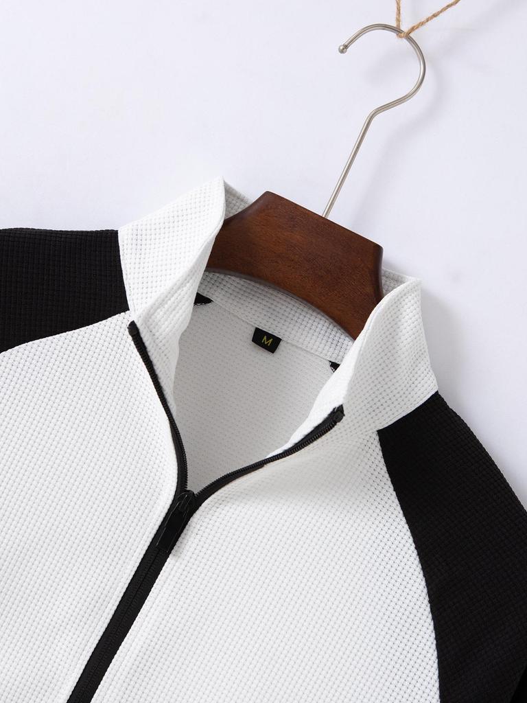 Men's Color Block Waffle Jacket and Sportswear Set - Autumn/Winter Collection