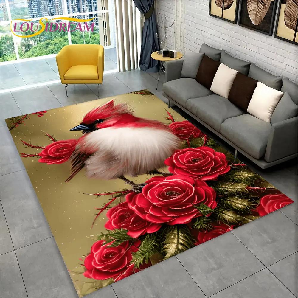 Exquisiter 3D-Teppich mit Vogel- und Blumenmotiv, Teppich für Zuhause, Wohnzimmer, Schlafzimmer, Sofa, Fußmatte, Küchendekoration, rutschfeste Bodenmatte