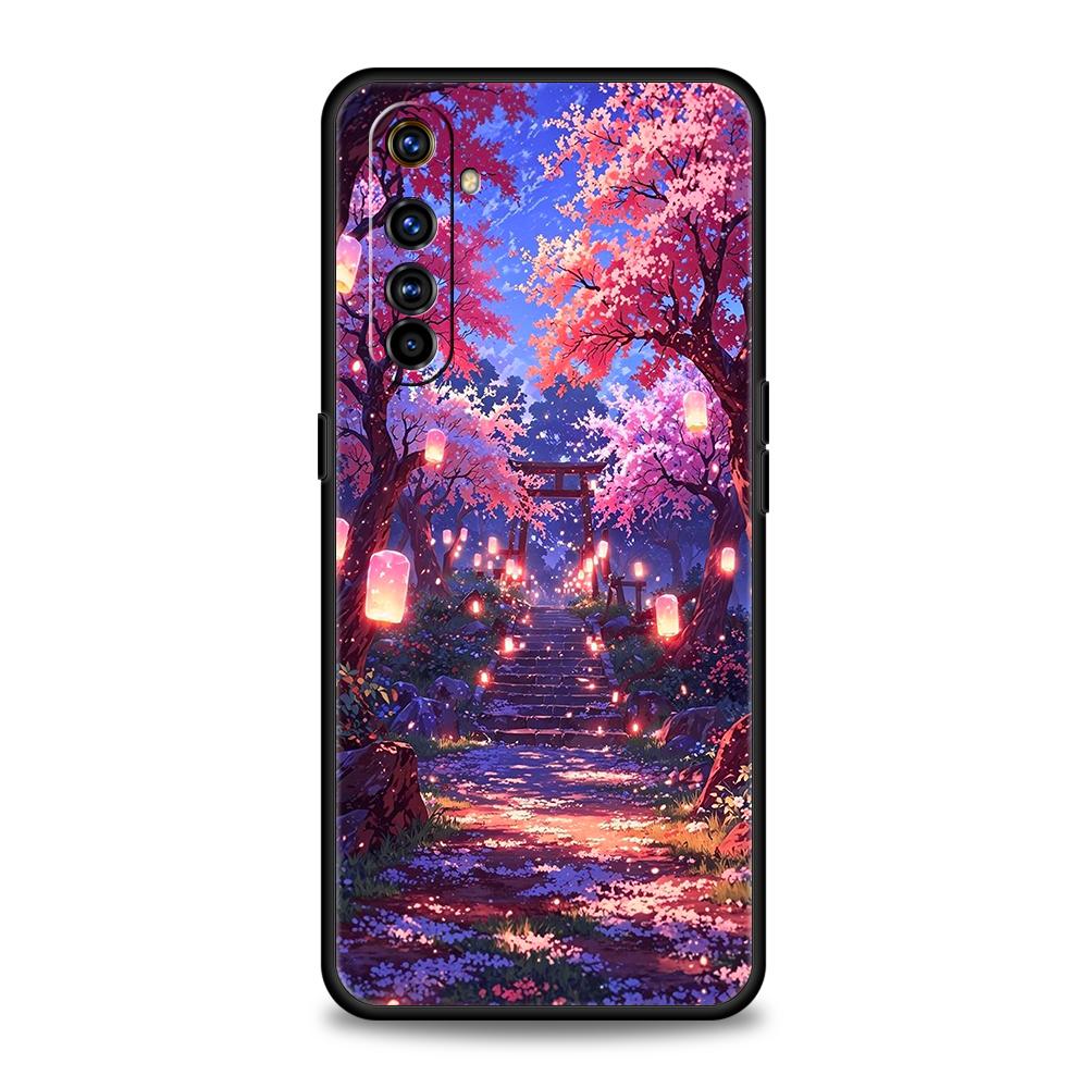 

Phone Case For Oppo A17 A31 A54 A57 A78 A79 A80 A98 Find X5 X6 Reno 10 11 12 13 F Pro Soft TPU Style Temple And Cherry Blossoms Oppo A17
