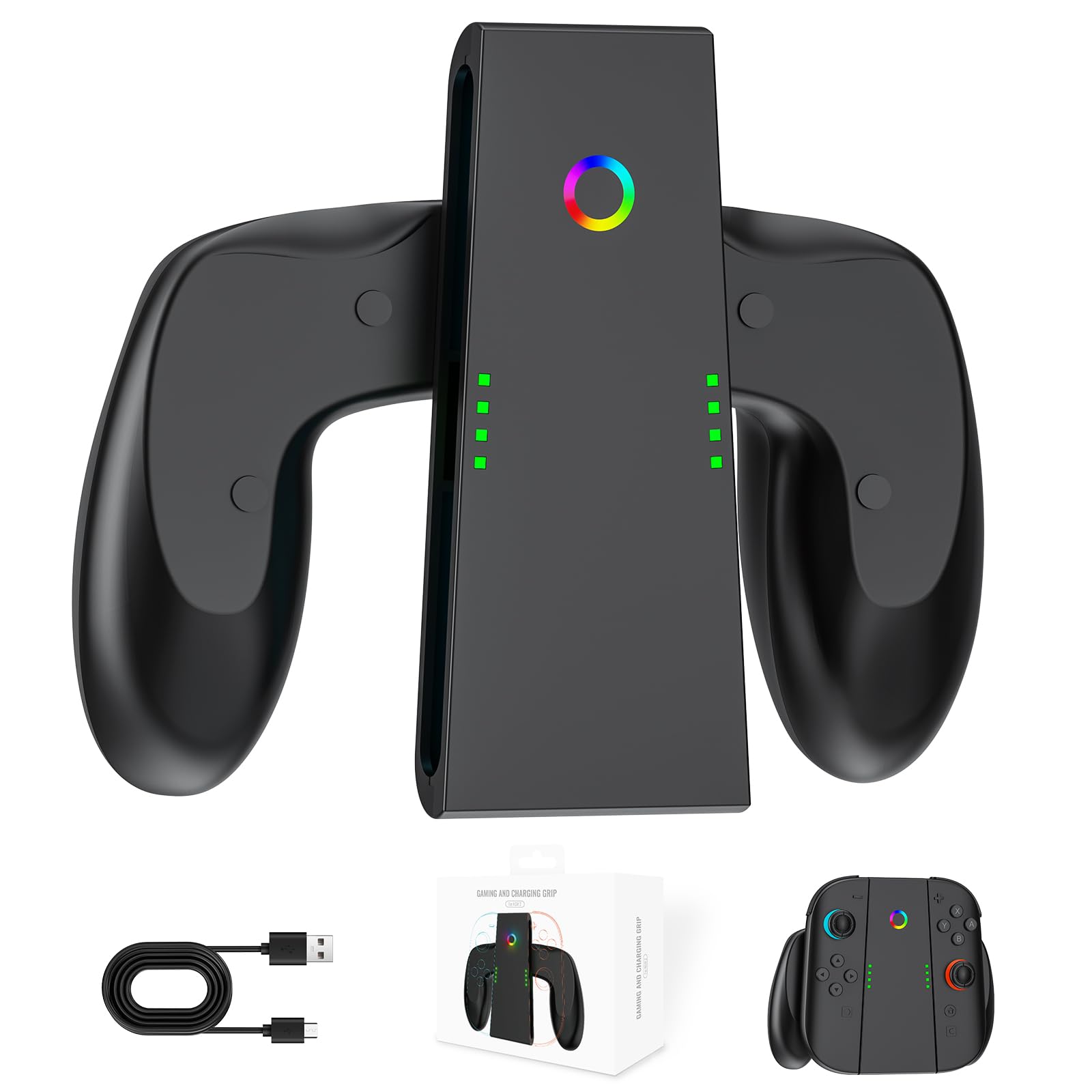 

Switch 2 2 Сменный зарядный держатель с быстрым кабелем Игра во время зарядки Аксессуар для Switch 2 с RGB и японской инструкцией Зарядка Joy-Con, Type-C чёрный