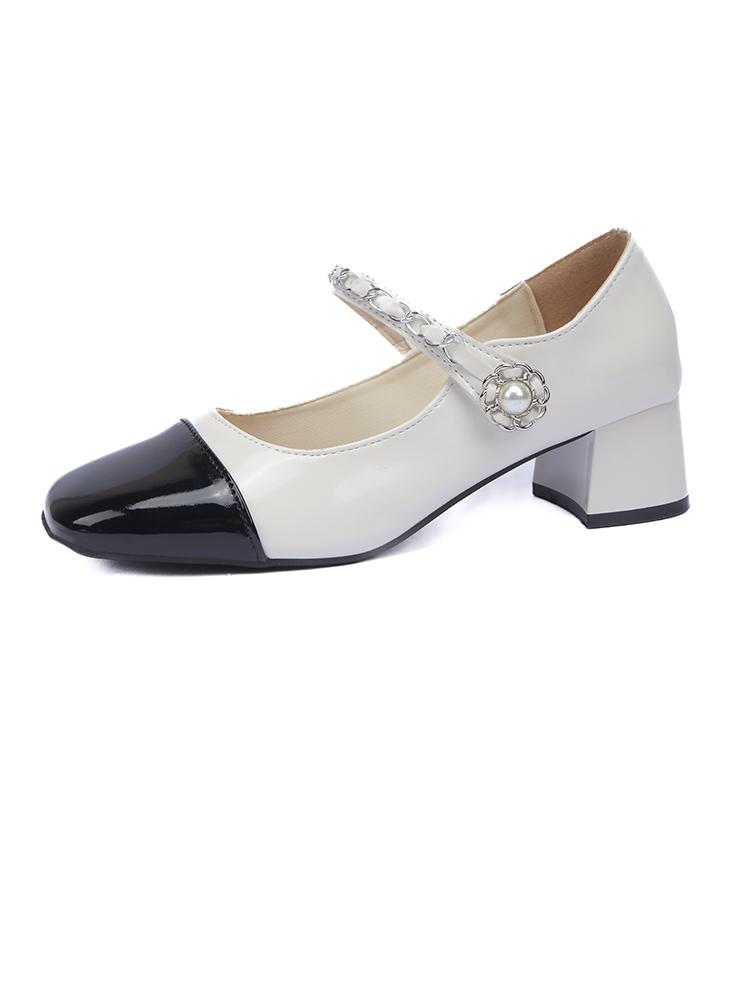 Low Sandals Woman Leather Suit Female Beige Velvet Shoes Mary Jane Block Heels Square Toe All-Match Low-heeled Black Retro Suede