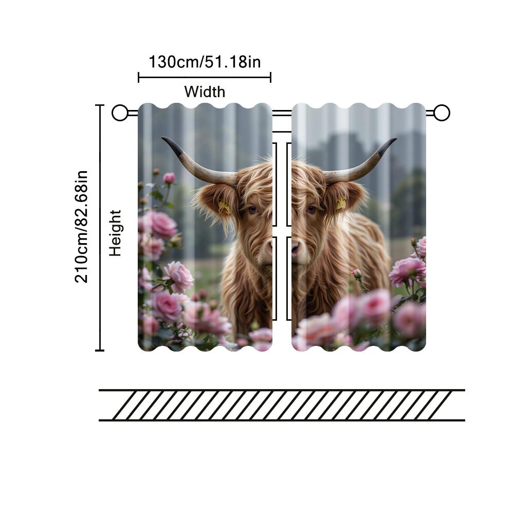 2 pcs   filtering curtains (excluding rods   non-movable   without batteries) Cow Floral for use in bedrooms and living rooms
