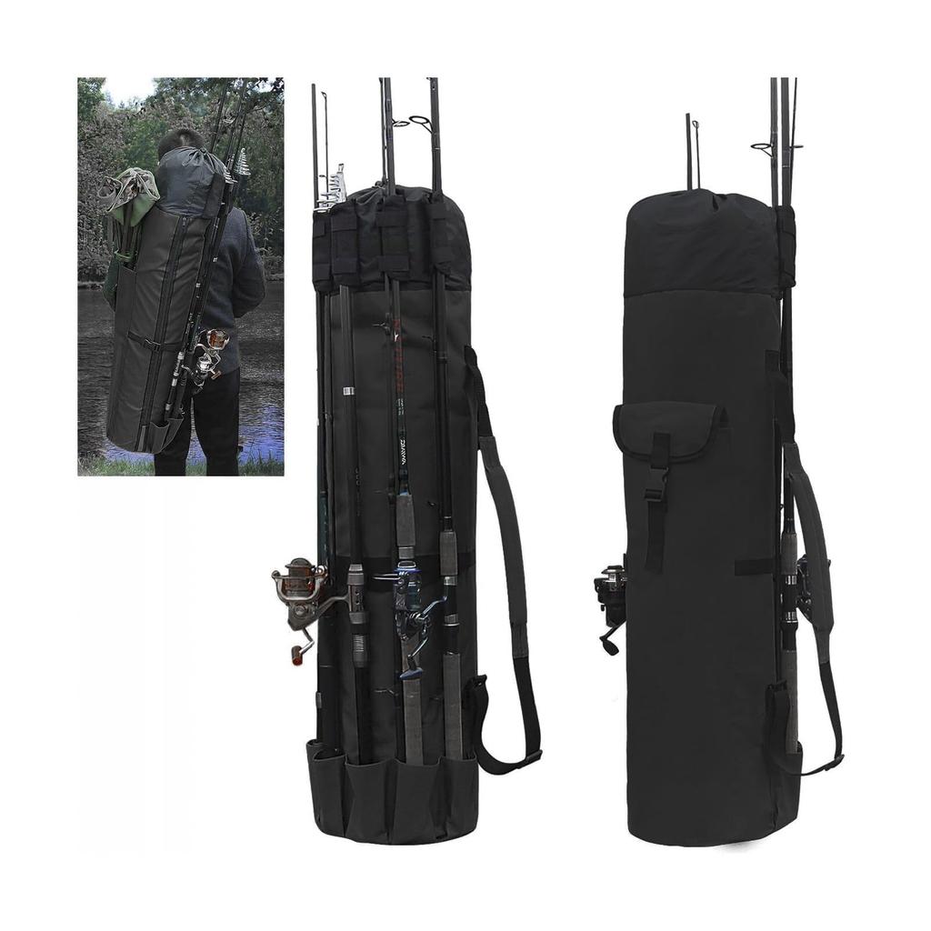 Outdoor Fishing Rod Bag Cylinder Shape Multi Functional Fishing Rod Storage Case Portable Fishing Gear Carrying Bag with Adjustable Shoulder Strap