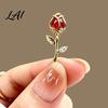 Men Metal Brooch Red Rose Bud Pin Retro Rhinestone Floral Lapel Pin Women Jewelry Accessories for Suit Dress Coat Scarf Daily Wear
