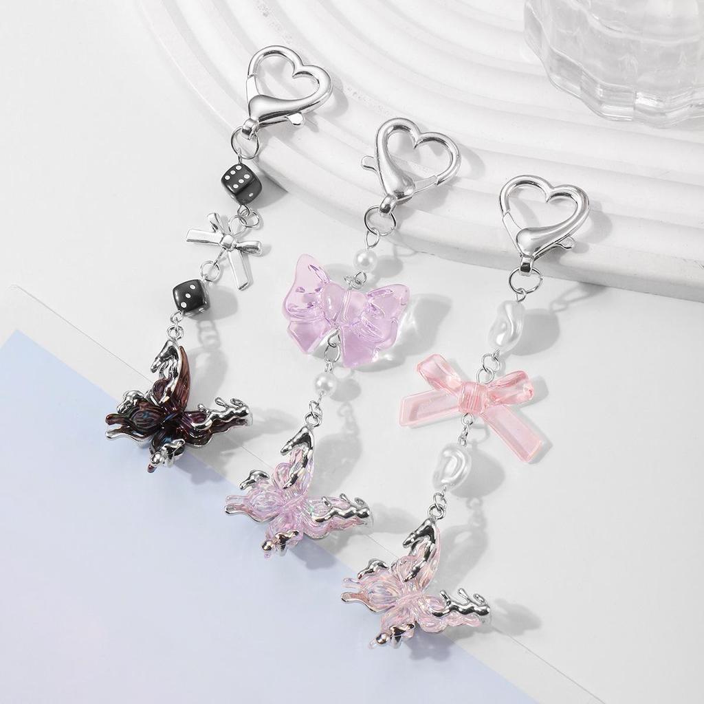 Adorable Multicolor 3D Butterfly Acrylic Bow Keychain Charm