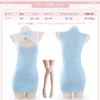 China Dress Cosplay Sexy Blue Open Chest Extreme Etch Qipao Lingerie Apron Dress Halloween Costume Cute Stockings Included [YUEEI] See-Through Women's