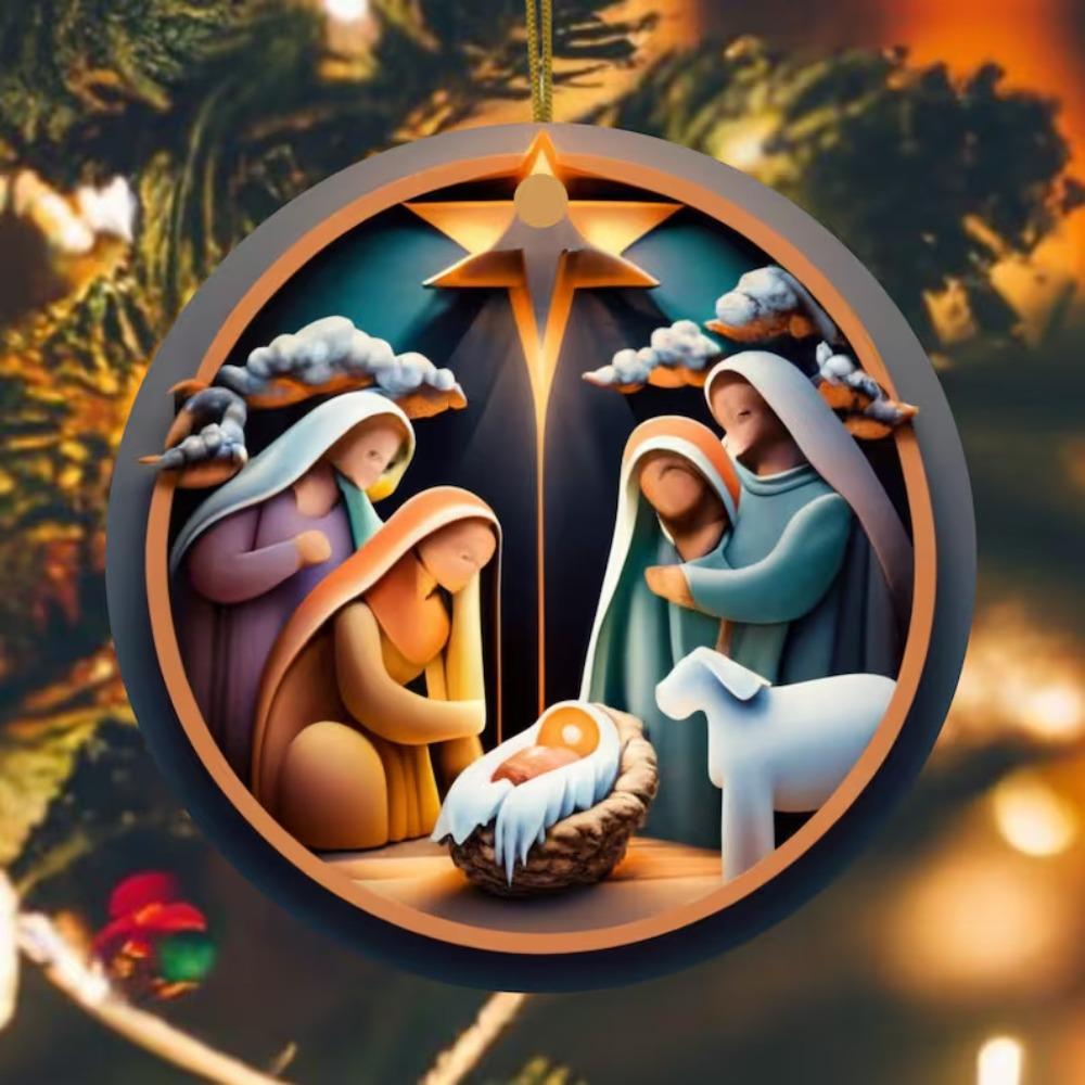Creative Acrylic Painted Nativity Pendant Decoration Hangable Christmas Tree Ornaments Home Decor