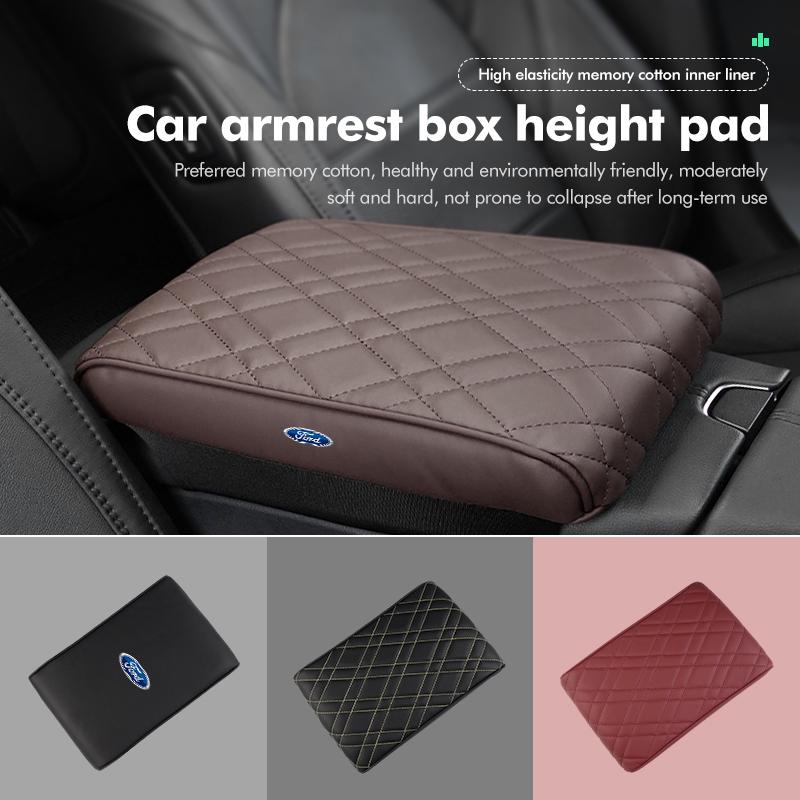 Car Armrest Heightening Pad Leather Auto Console Armrest Mat For Ford mk2 mk3 Ranger Mondeo mk4 S-MAX Kuga Mustang Fusion