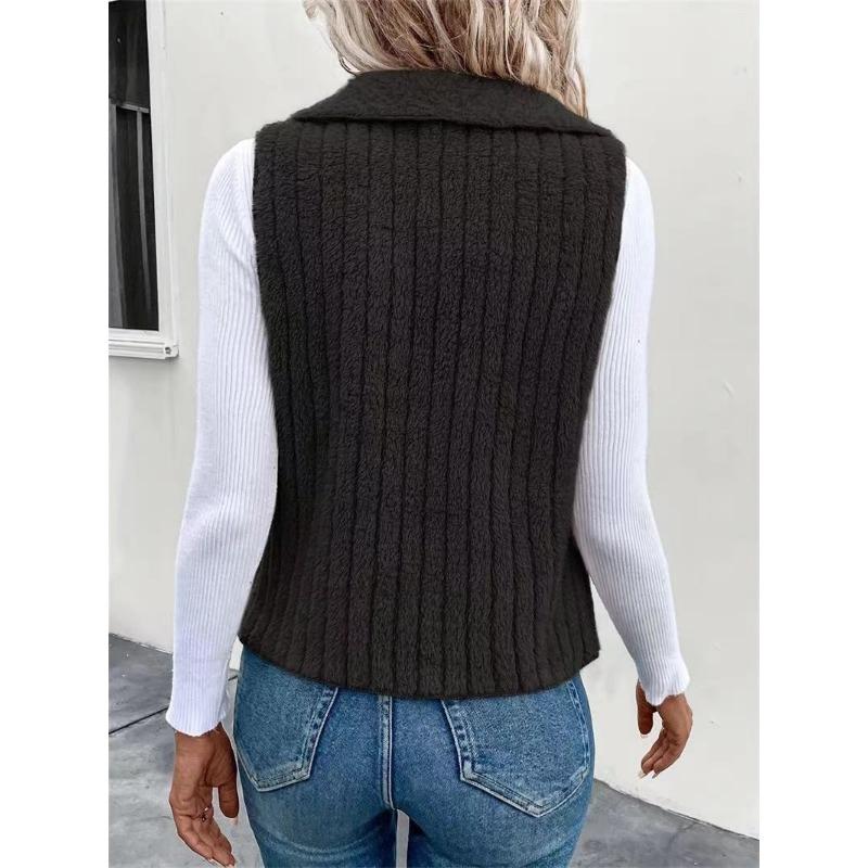 YYFS Women's Fashion Casual Solid Color Print Autumn Winter Sleeveless POLO Neck Jackets & Coats