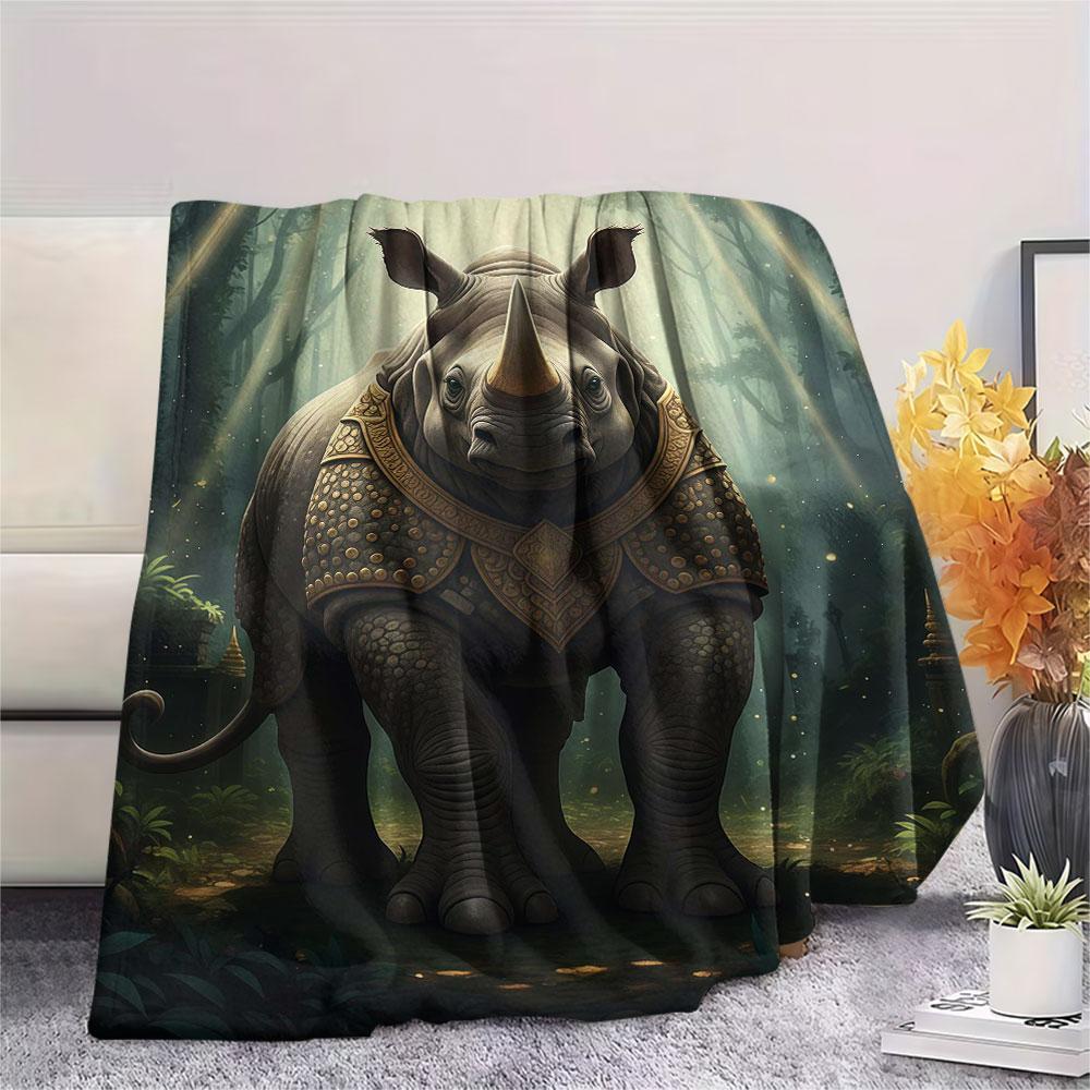 1Pc Golden-armoredanimals Print Flannel Blanket, High Quality Comfortable for All Seasons, Home Decor, Warmth and Comfort, Perfect for Christmas Gifts