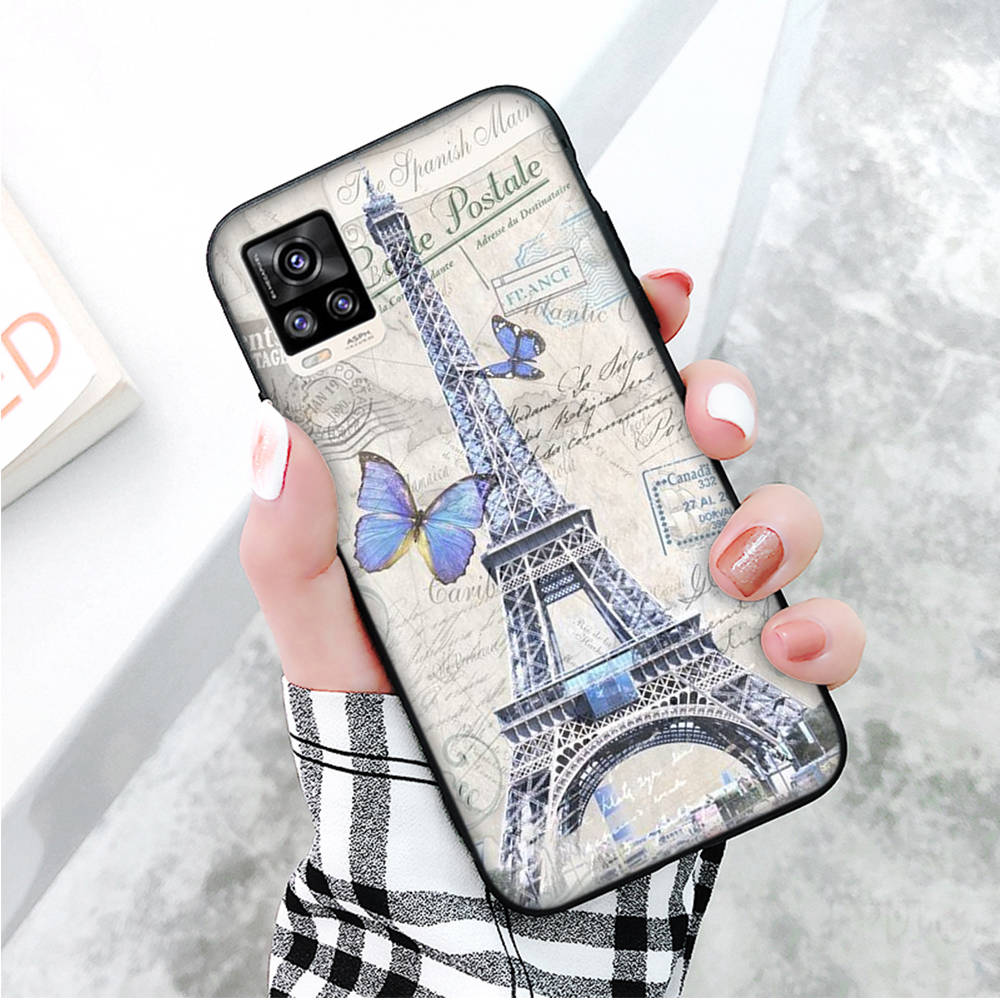 Black Case for Xiaomi Redmi 13C Note 9 iPhone XR 7 8 14 15 11 12 13 X XS Pro Max Samsung A25 S23 S24 FE Ultra Plus Eiffel Tower